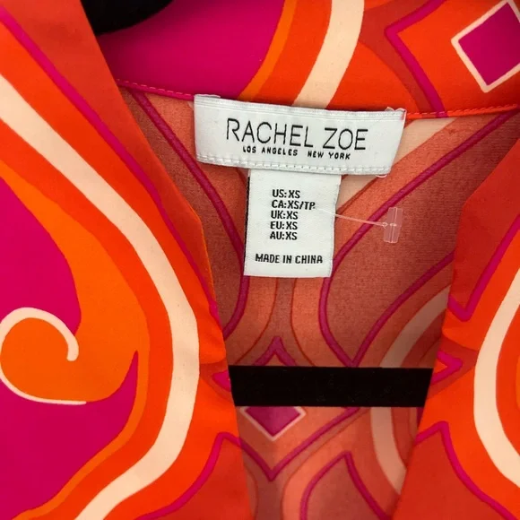 NWOT Rachel Zoe Red and Orange Patterned Blouse Size XS - Picture 3 of 6
